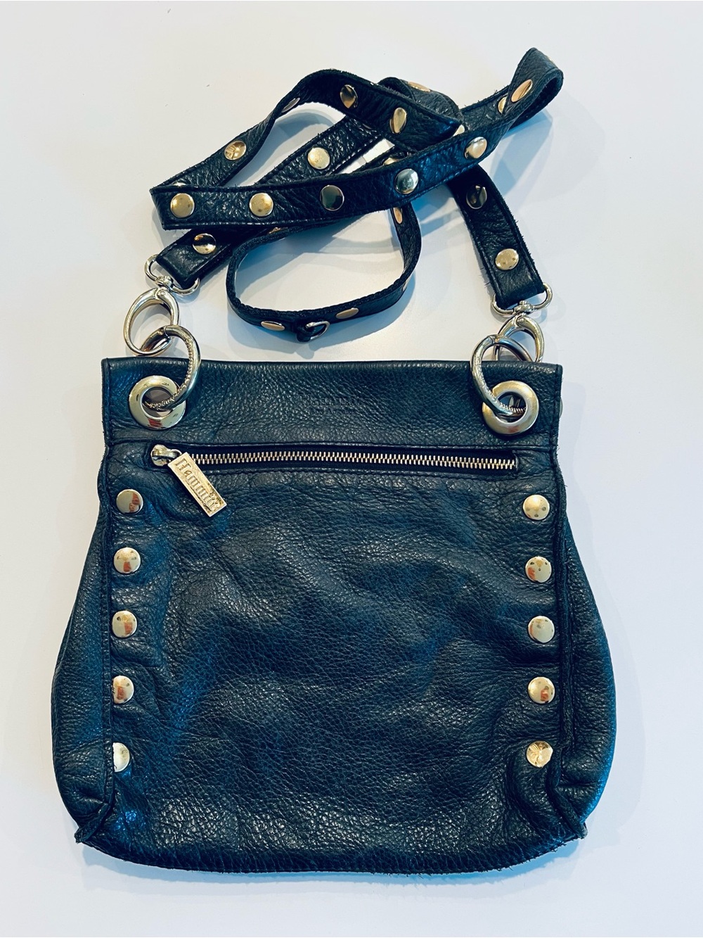 Hammitt Black Leather Crossbody with Gold Studs